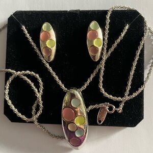 Rare Vintage Whiting Davis Silver Earrings Pendant & Intricately Woven Chain Set